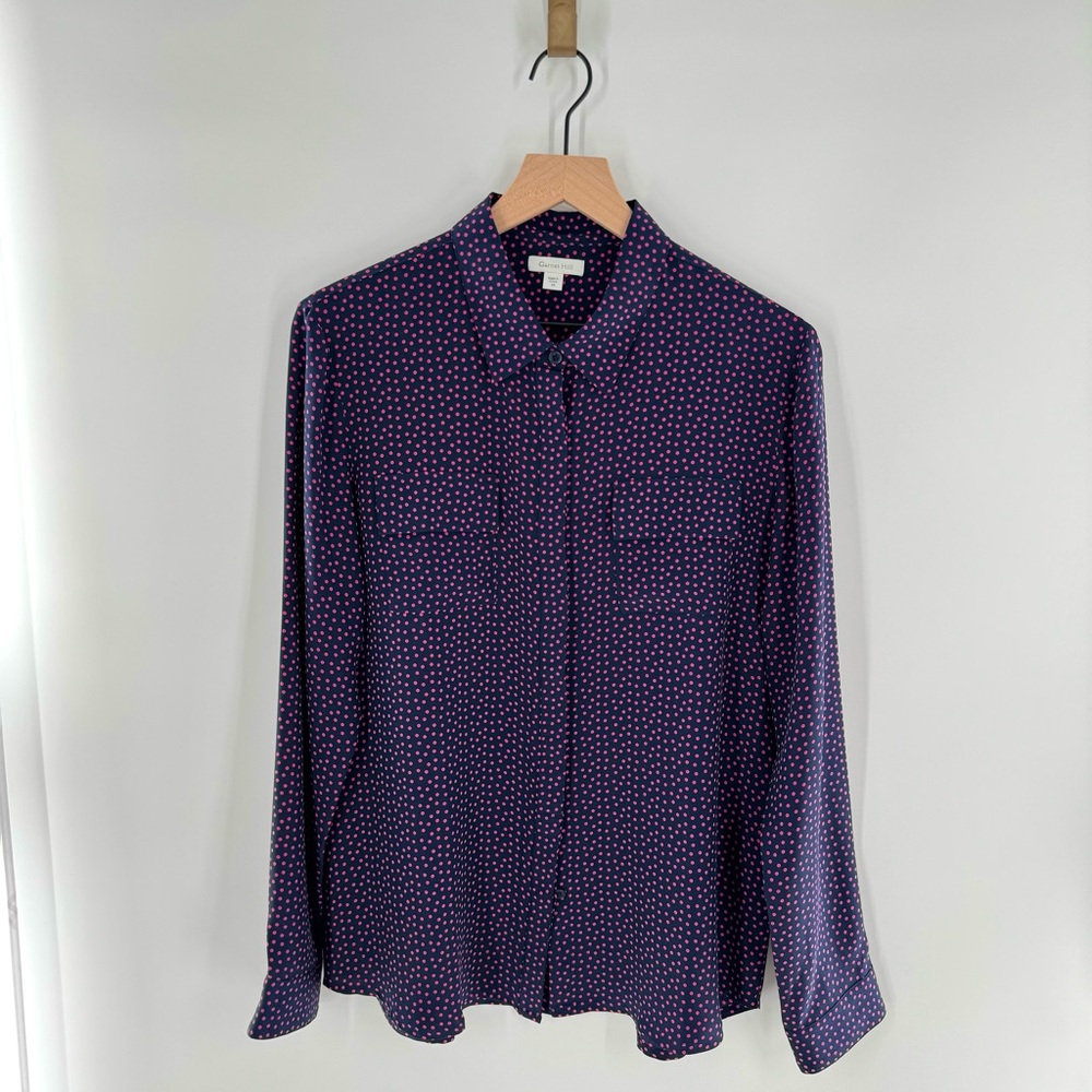 Garnet Hill 100% Silk Utility Blouse Long Sleeve Button Cuff Hidden Placket 10